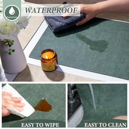 SUEH DESIGN Leather Placemats Table Mats Set of 6, Dark Green and Beige - color: A: Dark Green & Beige