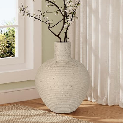 Oakrain Large Flower Vase with Groove Texture, 17" Tall Floor Vase, White - size: 17 Inch