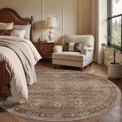 Schweek 6ft Round Rug Brown Washable Non-Slip Circle Area Rugs for Bedroom - color: Brown, size: 6' (Round)