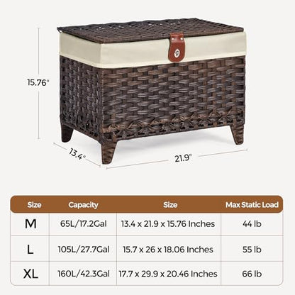 Wicker Storage Basket with Lid, 65L Shelf Basket with Removable Liner Bag - color: Brown, size: 65L