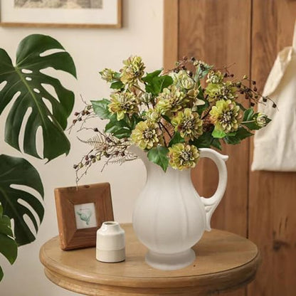 Large Rustic Ceramic Vase for Home Decor, Antique Textured Wide Mouth Farmhouse Clay Jug Pitcher Pottery Flower Vases with Handle for Aesthetic Gift… - size: 9''B