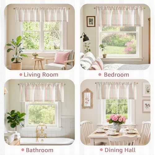 jinchan Linen Boxter Stripe Valances for Window 50 x 16 inch,Candy,1 Panel - color: Boxter Stripe | Candy on Linen, size: 50"W x 16"L (Pack of 1)