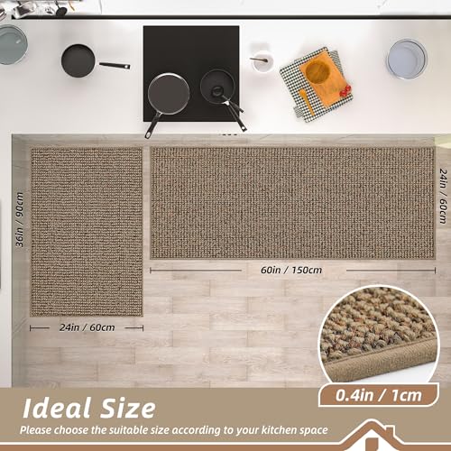 BEQHAUSE Kitchen Rugs and Mats 2PCS Non-Slip, 24"x36"+24"x60", Taupe - color: Taupe, size: 24"x36"+24"x60" (Rectangular)