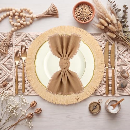 Boho Placemats Napkins Set of 6 Fall Table Brown Linen Napkins - color: Brown