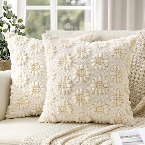 Spring Pillow Covers Sunflower 18x18 Set of 2 Cream White - color: Cream White, size: 18" x 18" (Pack of 2)