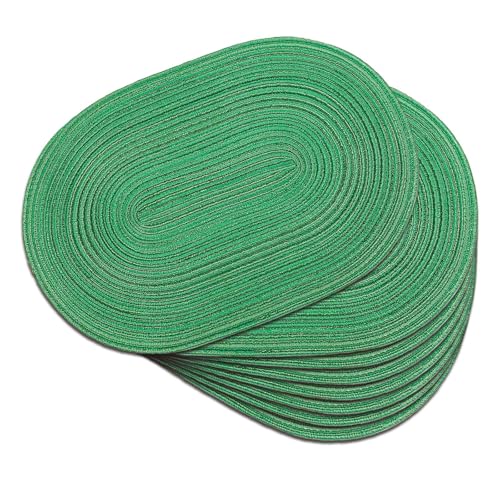 Placemats Set of 8, Woven Oval Braided Dining Table Mats(Green Shine) - color: Green Shine, size: 8 pcs