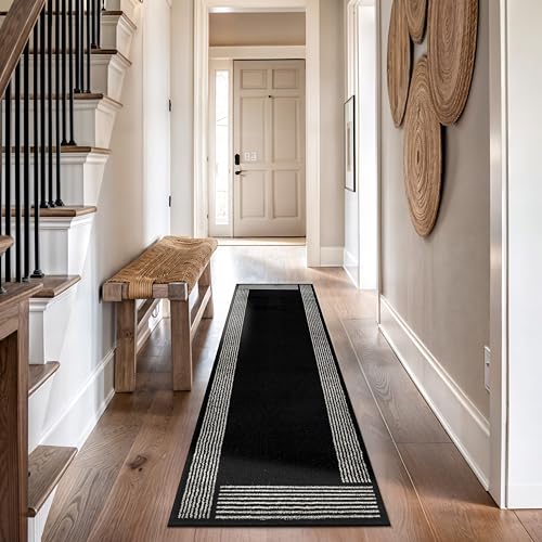 Rugshop Modern Bordered Minimal Runner Rug for Entryway Black 2' 3" x 12' - color: Black, size: 2'2" x 12' (Rectangular)