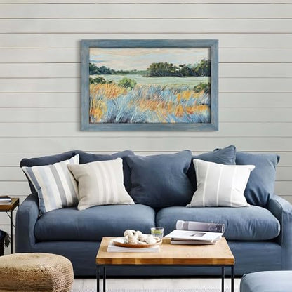summer melody Abstract Landscape Natural Wood Framed Wall Art 36x24 Inch - color: Teal, size: 36"L x 24"W