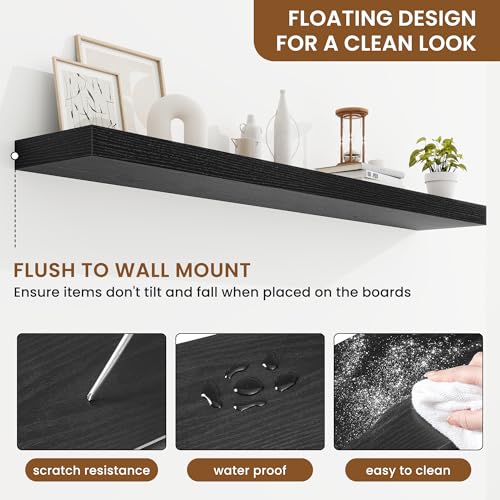 Floating Shelves for Wall, Wall Mounted Wood Shelves, Black, Set of 2, 55in - color: Black, size: 55"W x 6.5"D , 2 Pack
