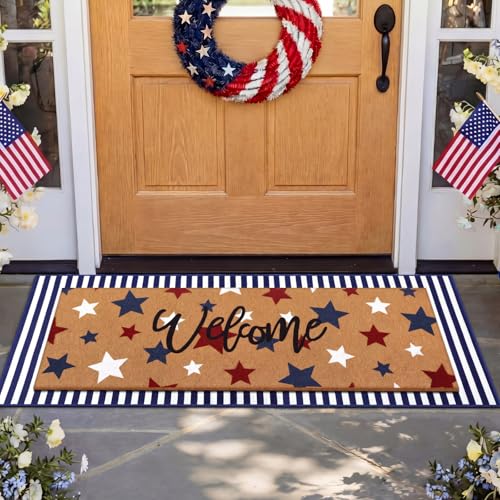 Tinideya 2 Pcs Large 4th of July Layered Doormat Patriotic Front Door Mat - color: Blue, style: 4th of July