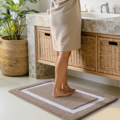 LUMI Bathroom Rug, Non Slip Absorbent Bath Mat, Dark Beige, 16"x24" - color: Dark Beige, size: 16"x24"