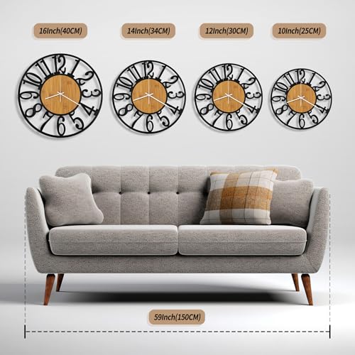 Maxstar 10" Silent Wall Clock – Battery Operated, Rustic Metal & Wood - color: Yellow, size: 10 Inch