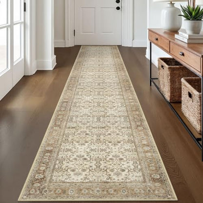 SIILOOM 2x12 Washable Runner Rug Non Slip Soft Area Rug for Hallway Kitchen - color: Beige/Brown, size: 2' x 12' (Runner)