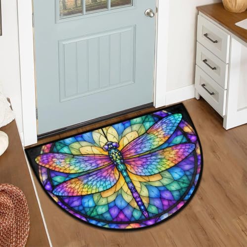 Dragonfly Half Round Door Mat Outdoor Doormat Bedroom Entrance Rug A21 - color: A-21 Dragonfly