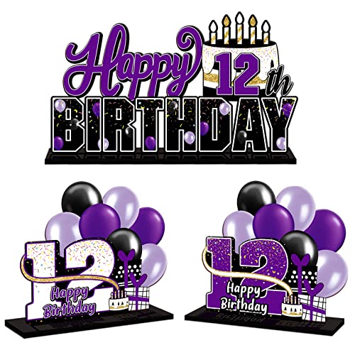 LINGTEER Happy 12th Birthday Purple Acrylic Table Topper Centerpieces Set - Cheers to Twelve Years Old Birthday 12th Bday Party Gift Decorations. - color: Purple, size: 12th