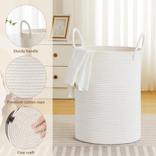 72L Large Tall Cotton Rope Laundry Basket with Handles, White - color: White, size: 72L