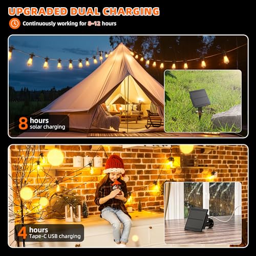 Kawaya ST38 Solar Outdoor String Lights 50FT for Patio Garden Porch Bistro - size: 50FT New