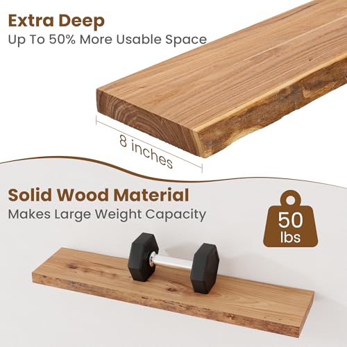 Floating Shelves for Wall, Solid Elm Wood Shelves, 32in Set of 2, Natural - color: Natural, size: Live Edge, 32inch, 2Packs