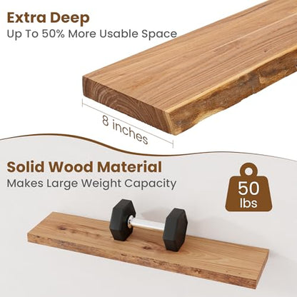 Floating Shelves for Wall, Solid Elm Wood Shelves, 32in Set of 2, Natural - color: Natural, size: Live Edge, 32inch, 2Packs