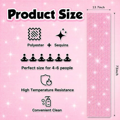 Disco Party Decorations - Pink Glitter Disco Table Runner - color: Pink Sequin Glitter