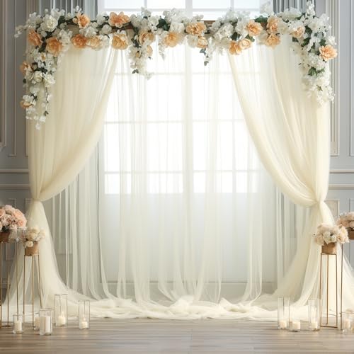 Ivory Tulle Backdrop Curtain for Wedding Parties 10ft x 10ft Sheer Backdrop Curtains for Bridal Shower Birthday Baby Shower Photo Shoot Background Decorations 2 Panels 5ft x 10ft - color: Ivory, size: 10FT X 10FT(2 Panels W5ft X H10ft)