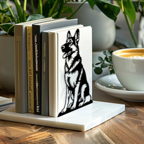 Peacoblue 5.3"x4.3"x7.9" Metal Bookends, Heavy Duty Book Ends for Shelves - style: German Shepherd