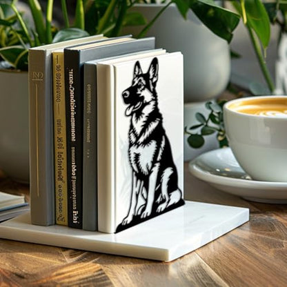 Peacoblue 5.3"x4.3"x7.9" Metal Bookends, Heavy Duty Book Ends for Shelves - style: German Shepherd