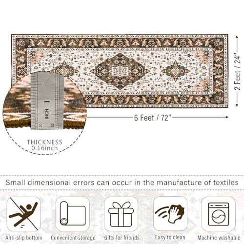 Amearea Vintage Design Runner Rugs for Living Room, 2x6 Brown Runner Rug - color: Brown, size: 2' X 6' (Runner)