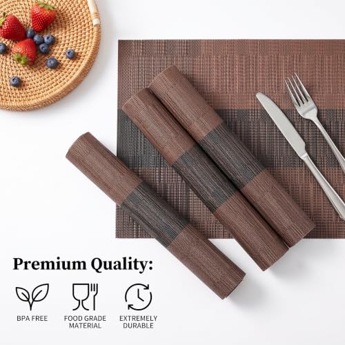 Winknowl Placemats Set of 8, Heat Resistant Non-Slip Vinyl Woven Table Mats for Dining Table, Washable Durable Elegant Place Mats for Kitchen Indoor/Outdoor Use (Coffee) - color: Bamboo Coffee, size: Set of 8