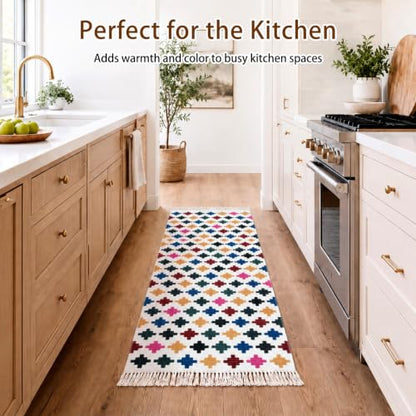 Geometric Runner Rug 2x5 Washable Boho Runner Rug with Tassels