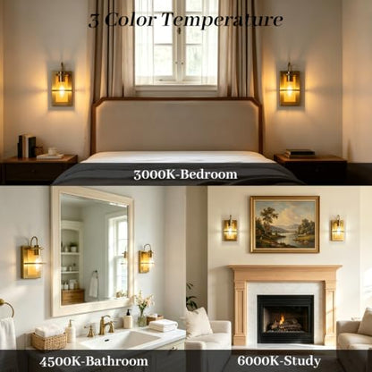 Gold Wall Sconces Battery Operated Set Of 2, Rechargeable Wall Lights - color: Gold Light Wood, size: 3 Color