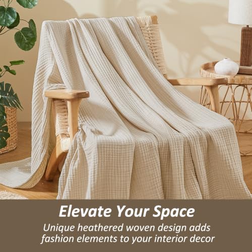 EMME Muslin Cotton Blanket Adults Heather Beige Throw 50"x60" - color: 03 - Beige, size: Throw (50" X 60")
