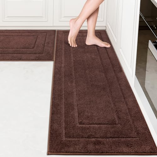PURRUGS Kitchen Rug and Runner, Set of 2, 24" x 35.5"+ 24" x 59", Brown - color: Brown, size: 24" X 35.5"+ 24" X 59"