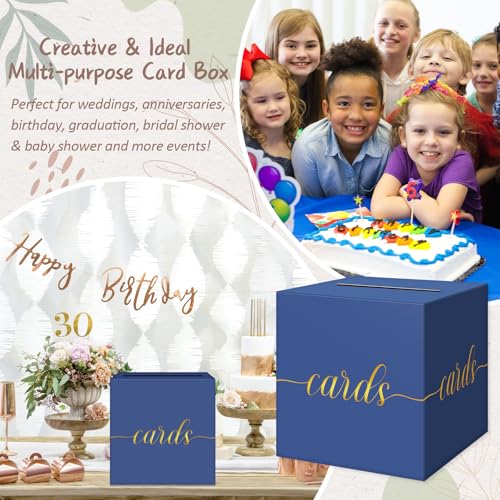 Elegant Card Box for Party, Gold Foil Graduation Card Box, Navy Blue - color: Blue and Gold Foil
