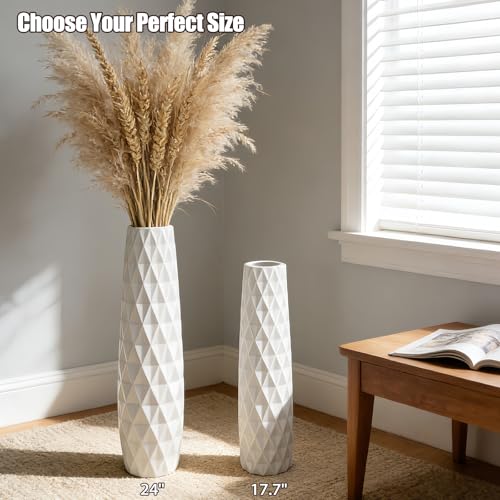 White Tall Ceramic Floor Vase, 17.7 Inch, Textured Design - color: Shape 2, size: 17.7 Inch