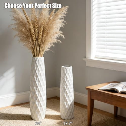 White Tall Ceramic Floor Vase, 17.7 Inch, Textured Design - color: Shape 2, size: 17.7 Inch