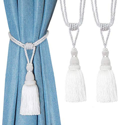 BEL AVENIR 2 Pack Curtain Tiebacks Tassel Drapery Tie-Backs Rope Holdbacks - color: White, size: 2 Pack