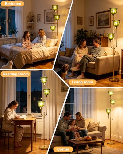Green Glass Floor Lamp 66IN 3-Light Modern Gold Dimmable Tree Floor Lamps - color: Green Lace-Gold