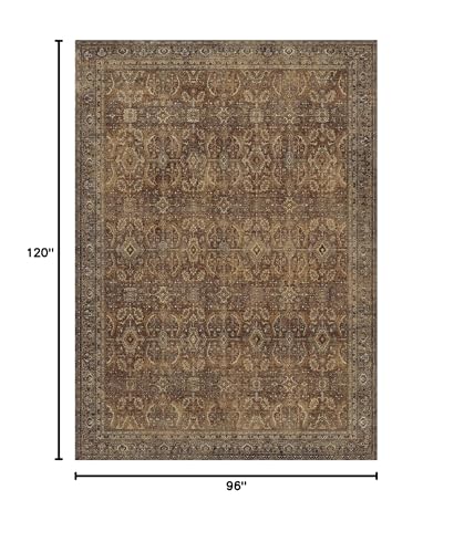 8X10 Washable Area Rug for Living Room, Vintage Non-Slip, Rustic Brown