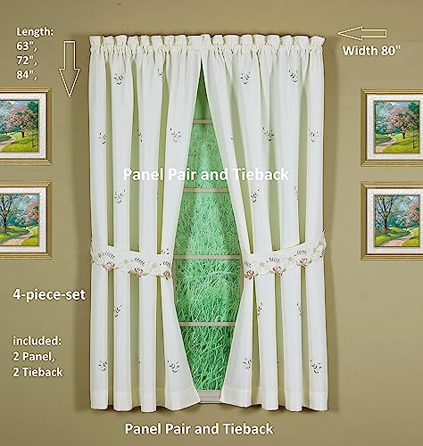 Today's Curtain Verona Reverse Embroidery Panel Pair and Tiebacks, 63", Ecru/Rose, 80" W X 63" L - color: Ecru/Rose, size: 80"W x 63"L (Pack of 1)