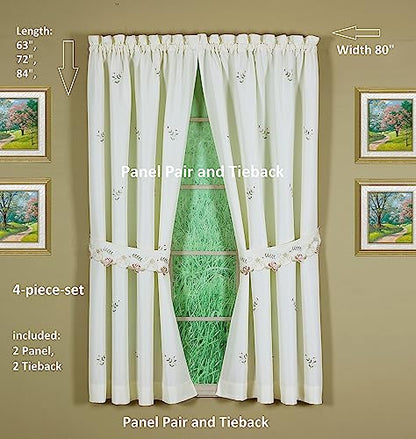 Today's Curtain Verona Reverse Embroidery Panel Pair and Tiebacks, 63", Ecru/Rose, 80" W X 63" L - color: Ecru/Rose, size: 80"W x 63"L (Pack of 1)