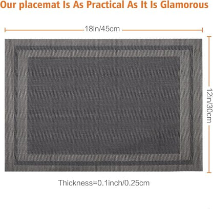 Black Vinyl Placemats Set of 6,Washable Dining PVC Table Mats - color: Black Gold, size: 6PCS 12"Wx18"L