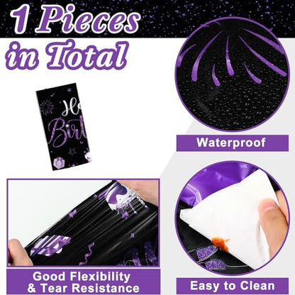 Tudomro 3 Pcs Plastic Happy Birthday Party Tablecloths,Black Purple - color: Black Purple