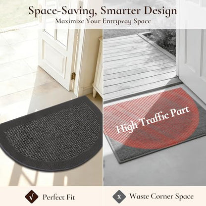 Dirt Trapper Door Mats 24" x 36", Non-Slip & Washable, Dark Grey - color: Dark Grey, size: 24" X 36" (Semicircular)