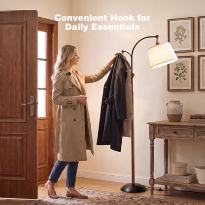 Floor Lamp, 9W 850lm Smart LED Arch Floor Lamp - Black Base - color: Wood Grain + Black Base