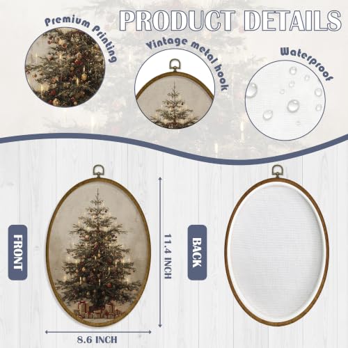 JMENGSSFL Snowy Christmas Tree with Lanterns Oval Wall Art Decor 8.6x11.7 - color: Christmas-23
