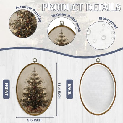 JMENGSSFL Snowy Christmas Tree with Lanterns Oval Wall Art Decor 8.6x11.7 - color: Christmas-23