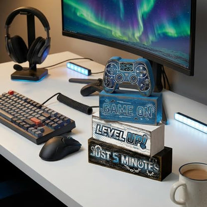 Britimes Tiered Tray Decor Set, 4 Pack, Wooden Table Sign, Gamer Gaming - style: Game