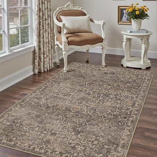 HUGEAR 3x5 Brown Vintage Floral Washable Area Rug for Entryway - color: Brown & Black, size: 3' x 5' (Rectangular)
