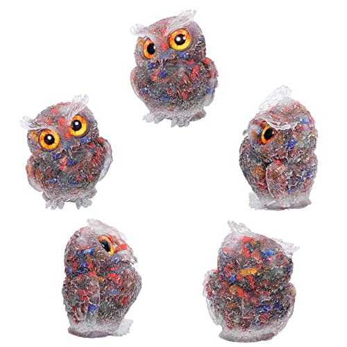 Jovivi 2.5" 7 Chakra Crystal Owl Statue Hand Carved Resin Figurines - color: 7 Chakra